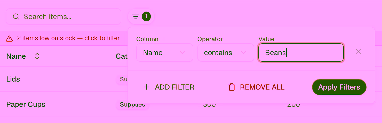 Items filter