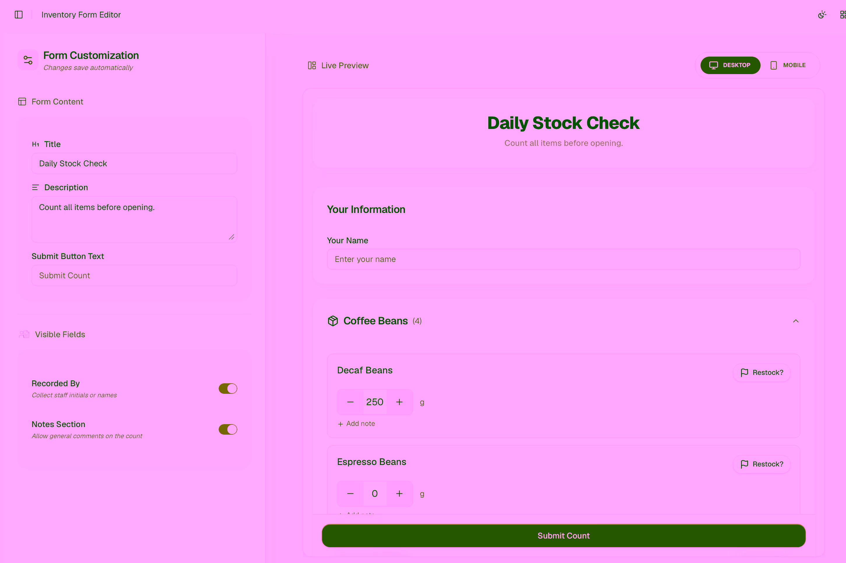 Form item selector