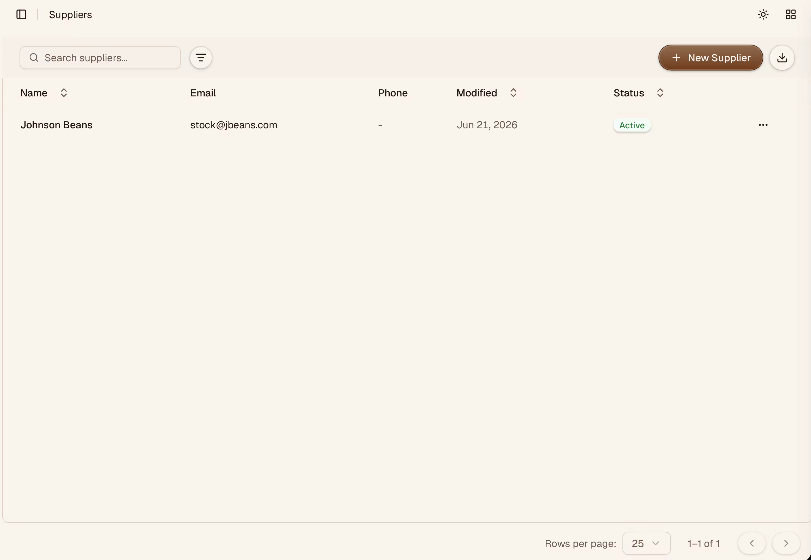 Suppliers page