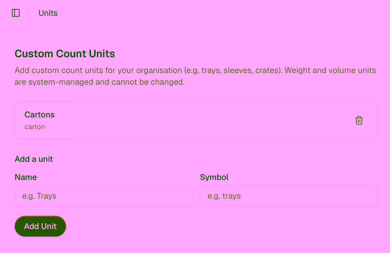 Units page