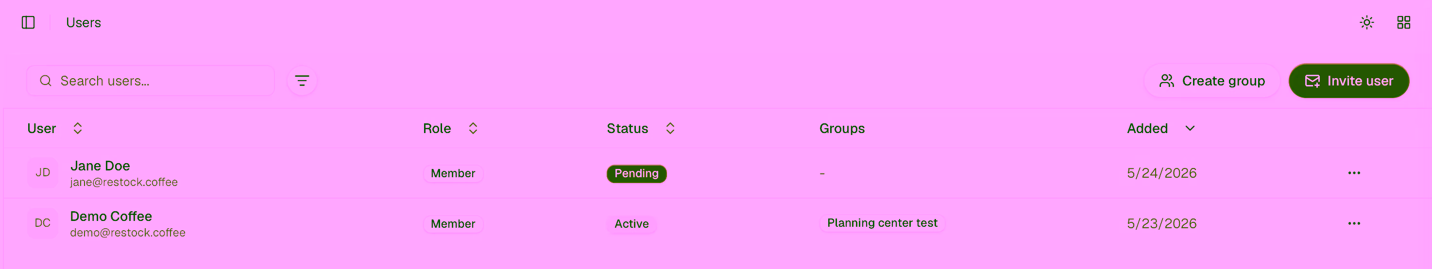 Users page