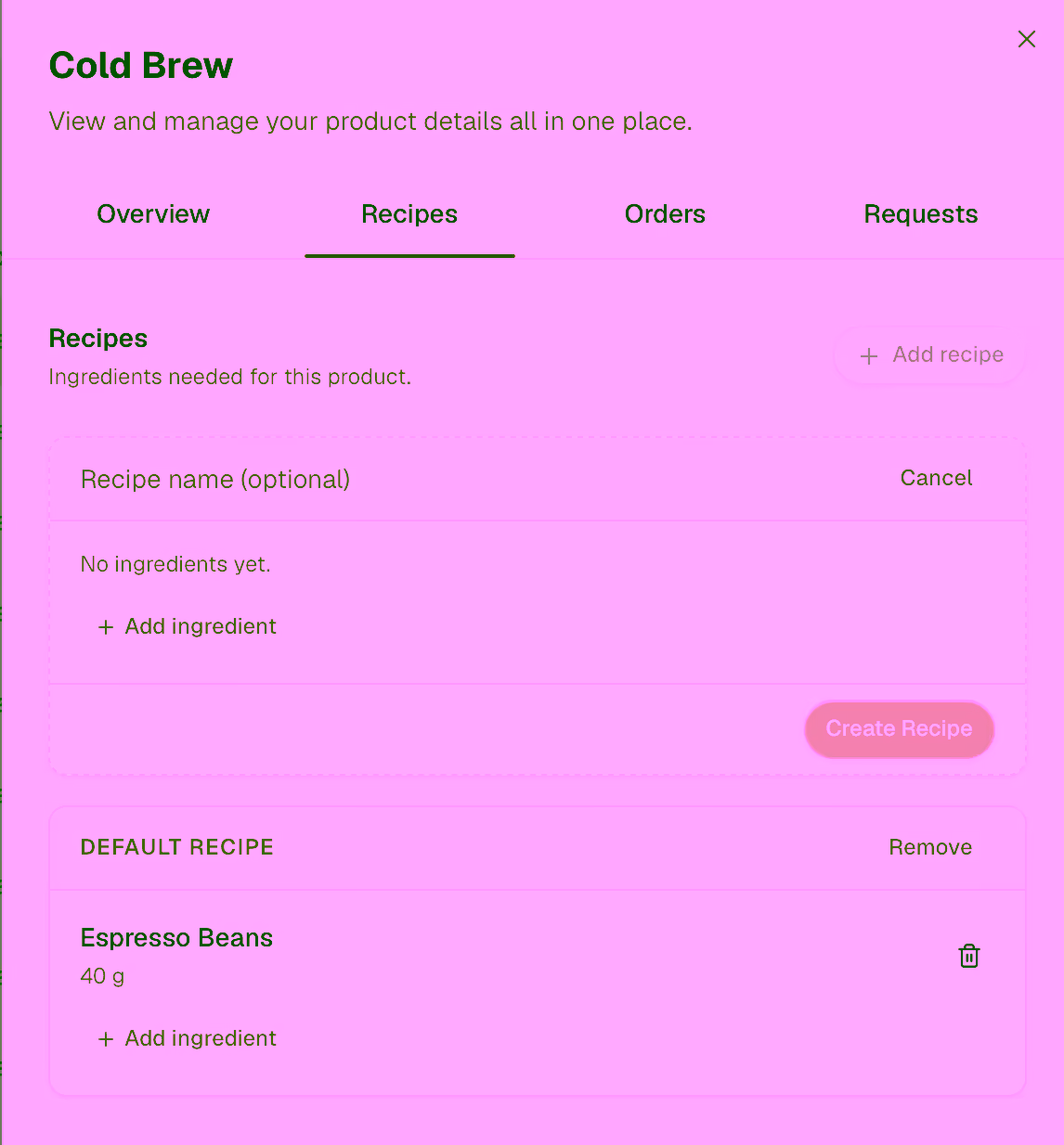 Product recipe link